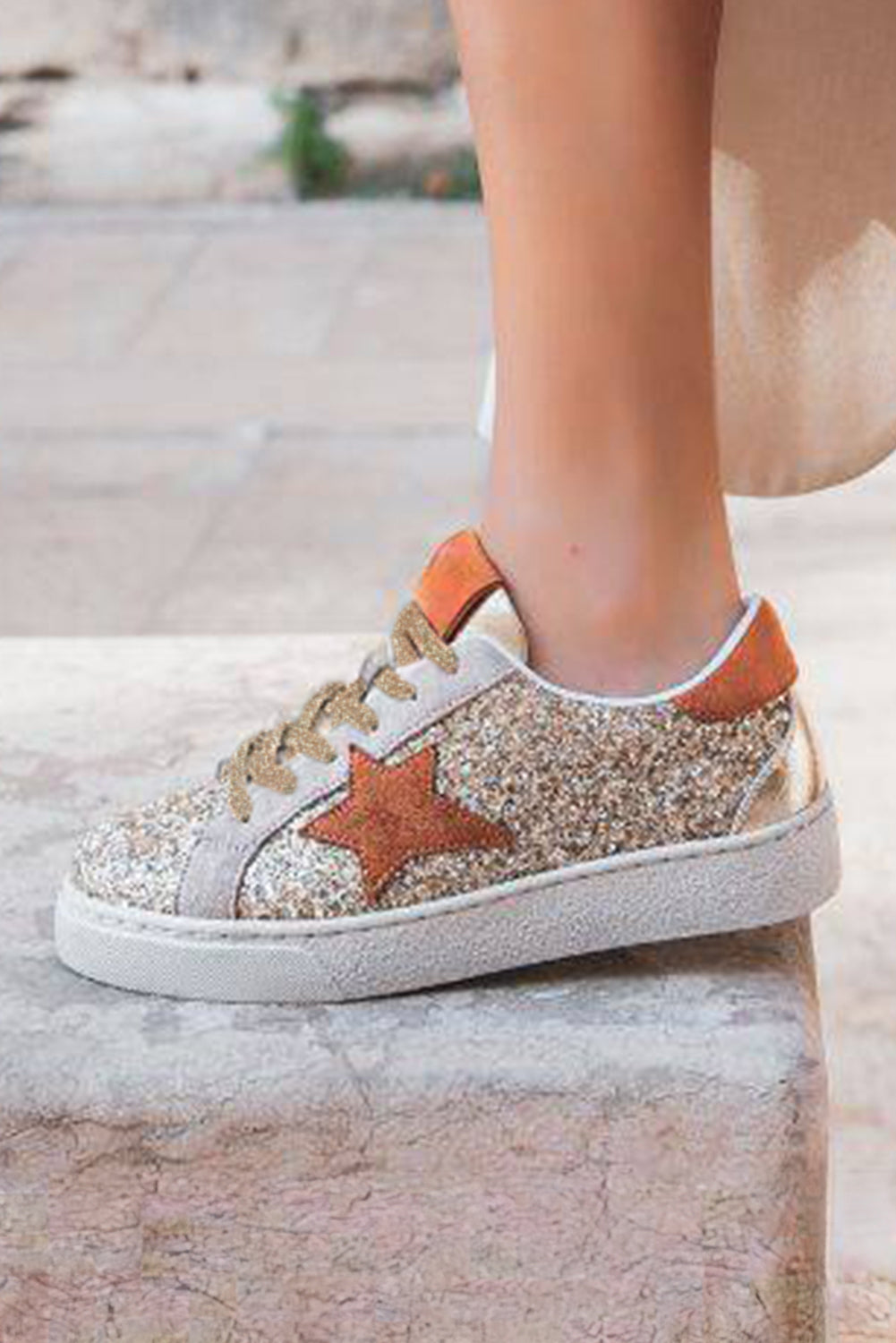 Armani Sequined Lace Up Sneakers