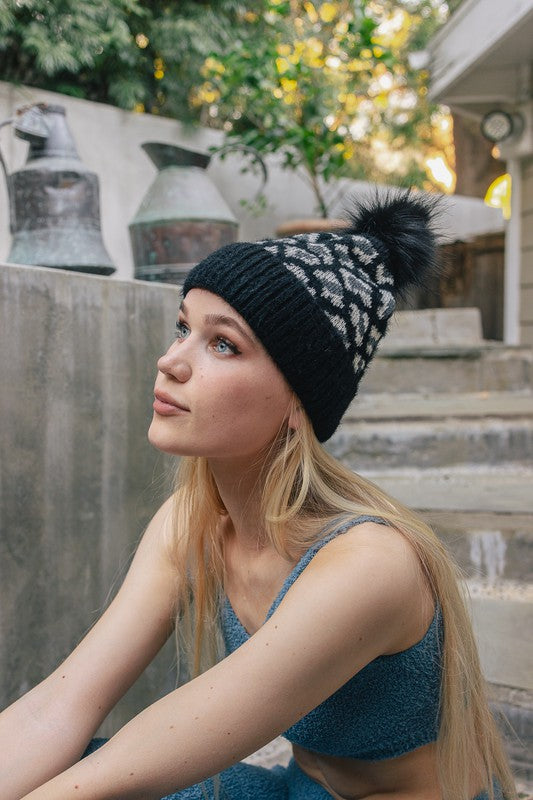 Leto Accessories Leopard Knit Beanie