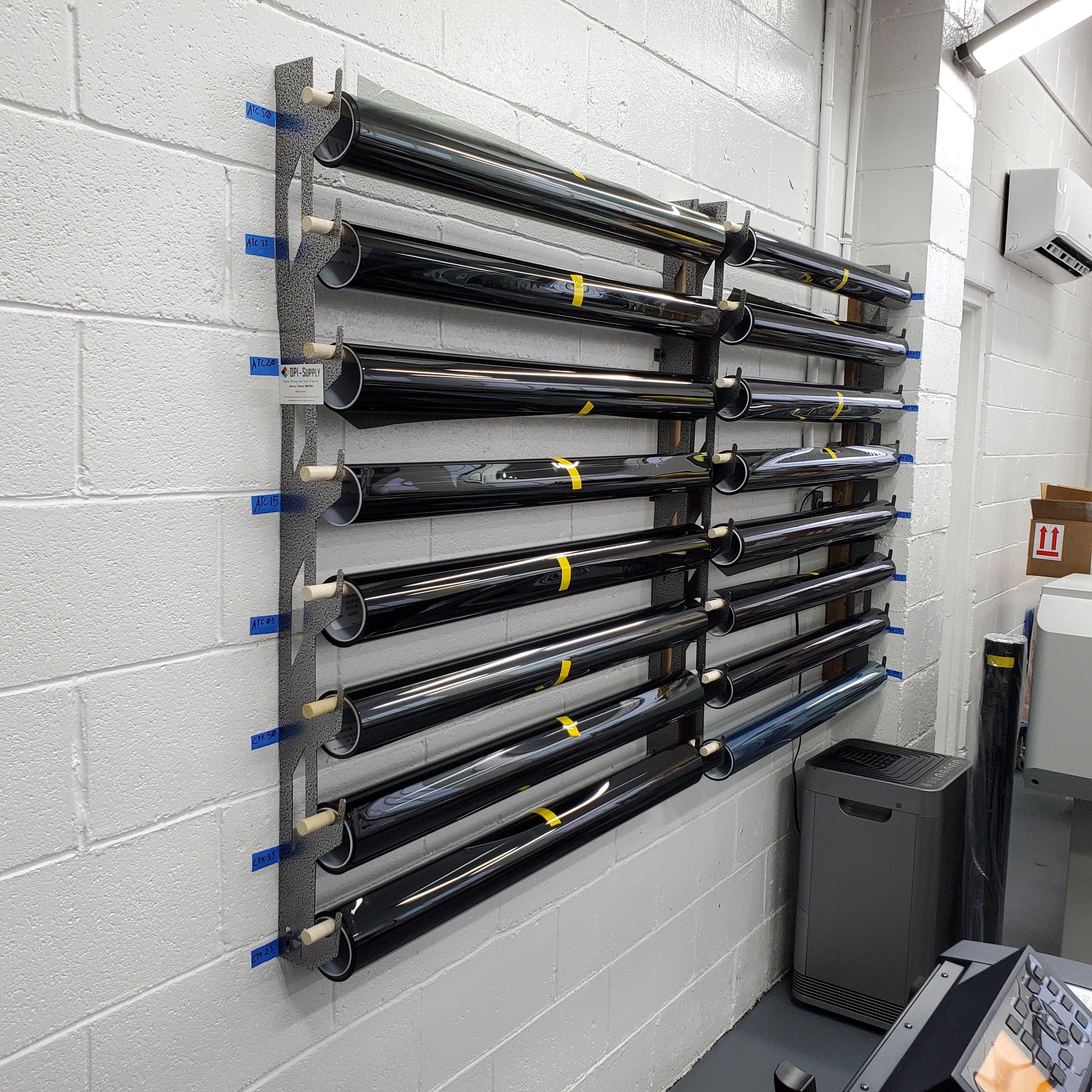 Wall-Mounted Vinyl, Tint, Paper & Cloth Wrap Rack - Modular Storage | Martin Metalwork"