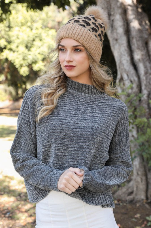 Leto Accessories Leopard Knit Beanie