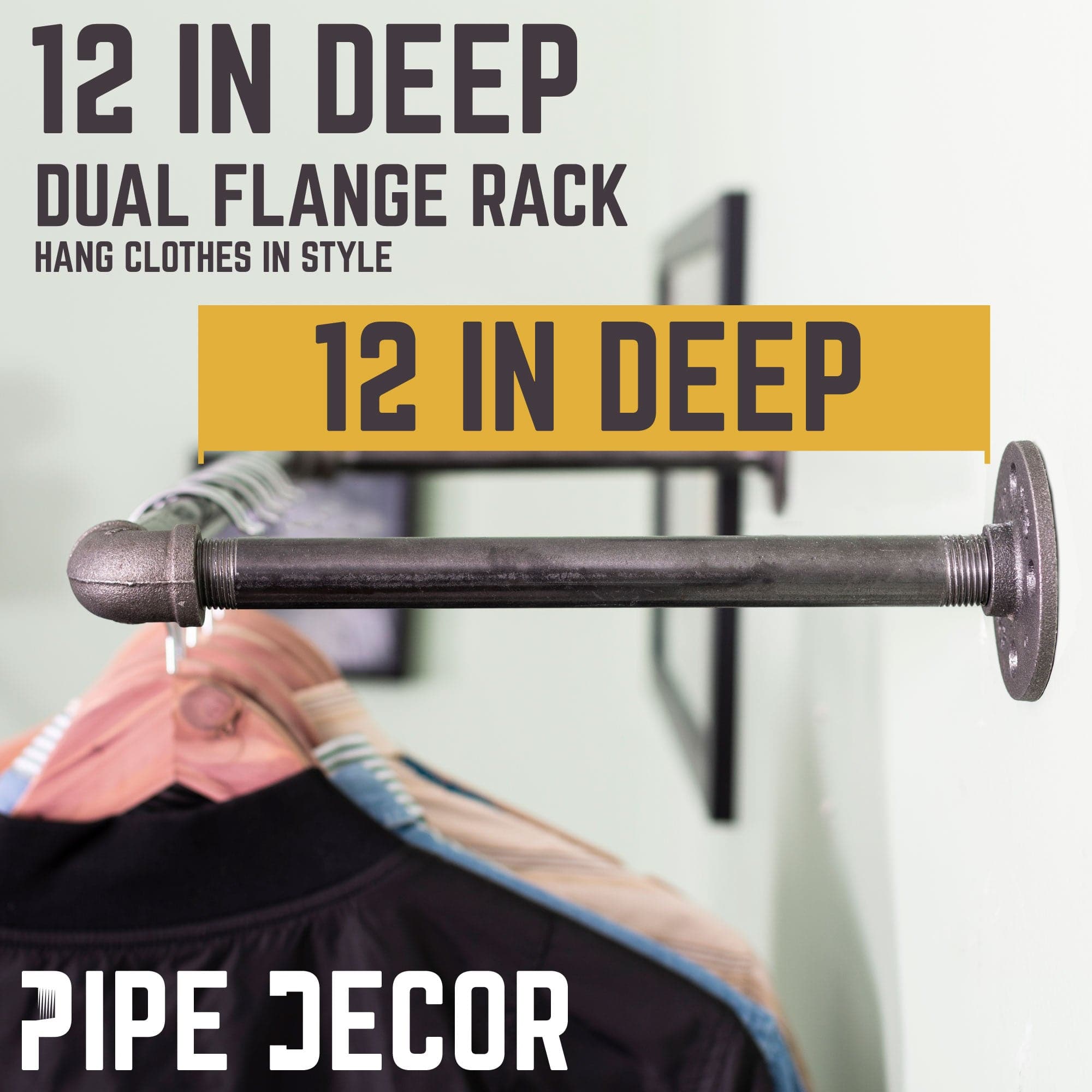 24 in. Industrial Pipe Clothing Rack (Wall Mounted)