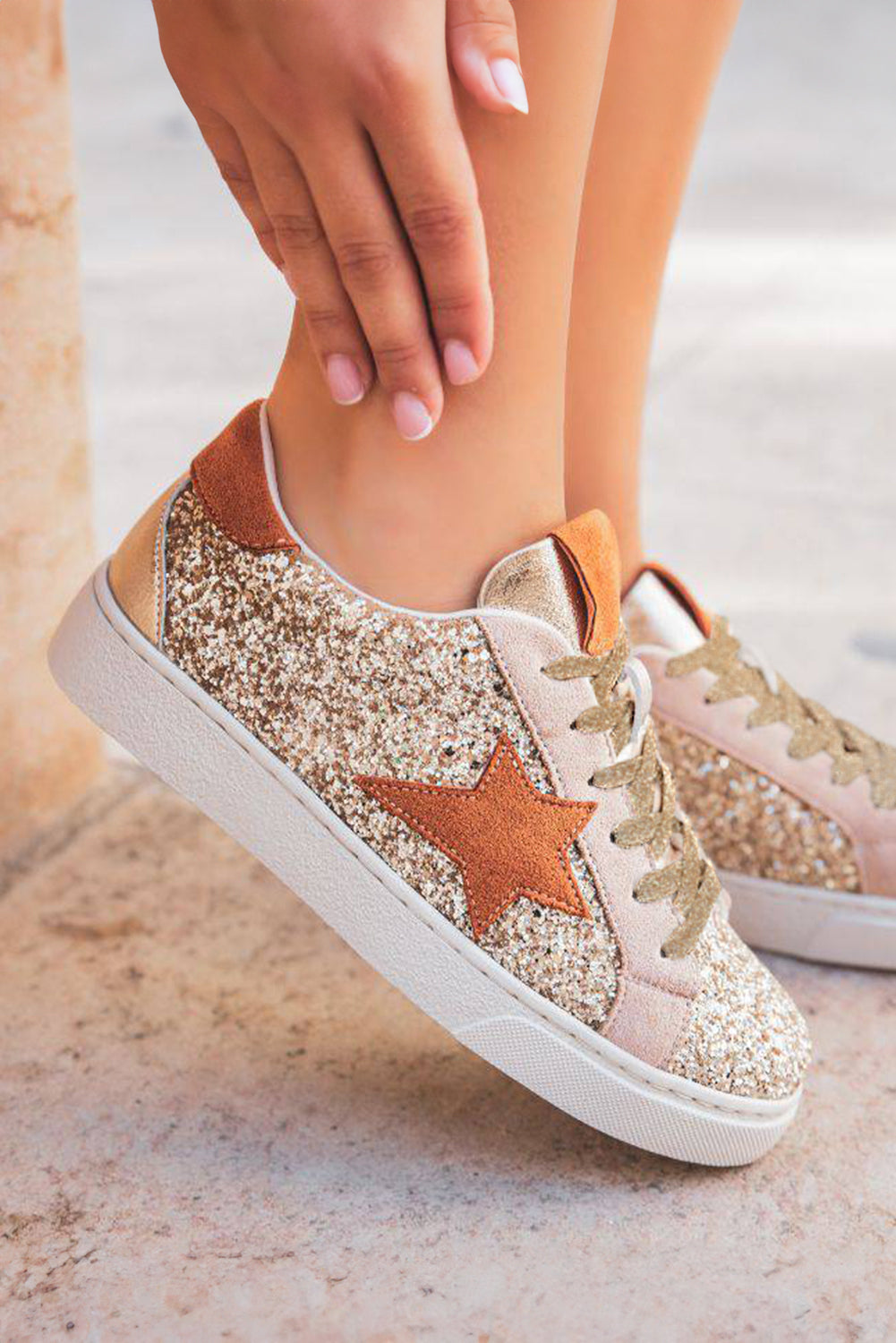 Armani Sequined Lace Up Sneakers