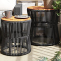 vidaXL Patio Side Tables 2 pcs with Wooden Top Black Poly Rattan