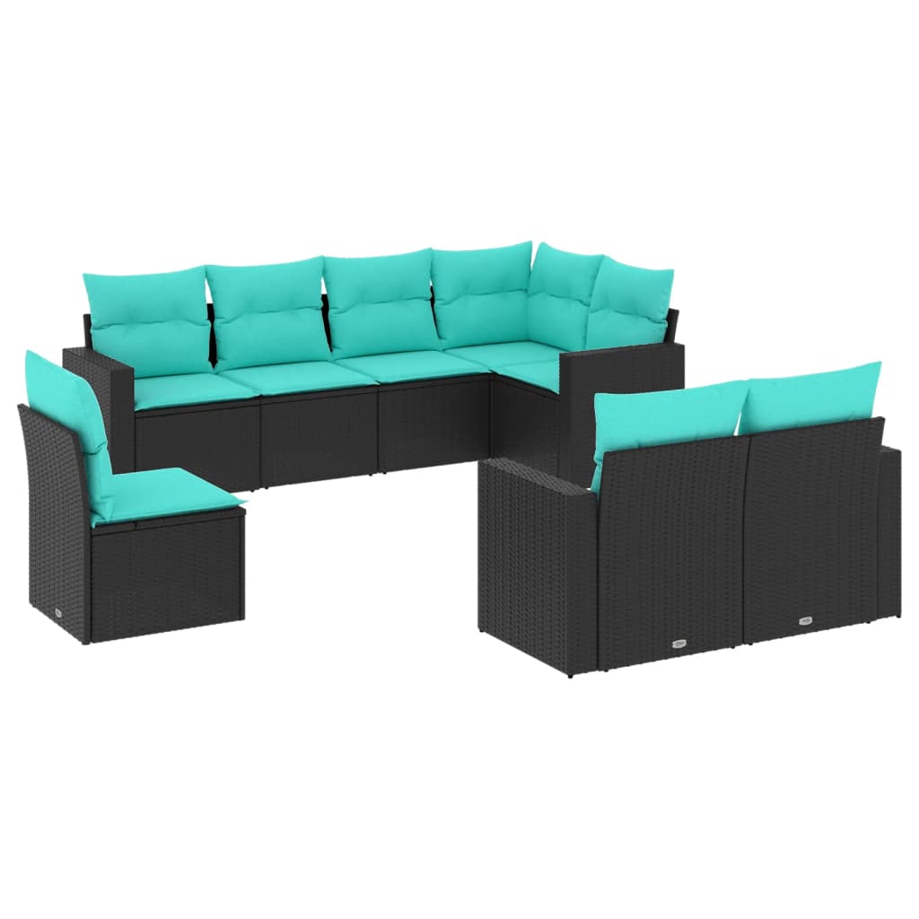 vidaXL 8 Piece Patio Sofa Set with Cushions Black Poly Rattan