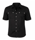 Gothic Industrial Short-Sleeve Shirt - Black Metal & Zipper Detail Top