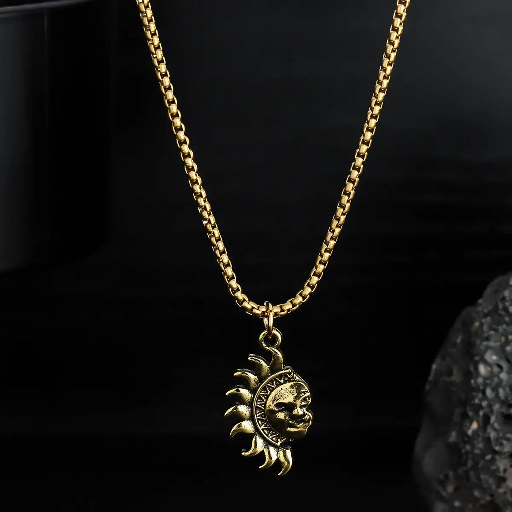 Sun And Moon Asymmetric Accessories Men's Titanium Steel Couple's High Sense Necklace