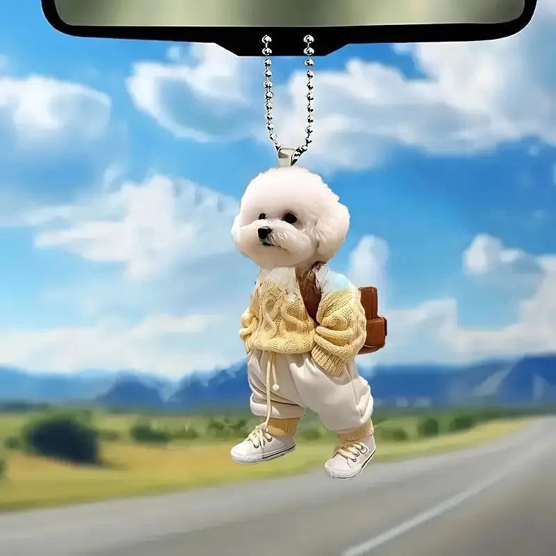 Creative Puppy Decorative Pendant Acrylic 2D Bag Key Ornaments Cute Back Schoolbag Dog Ornaments Cute Family Car Accessories.