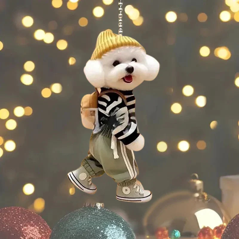Creative Puppy Decorative Pendant Acrylic 2D Bag Key Ornaments Cute Back Schoolbag Dog Ornaments Cute Family Car Accessories.