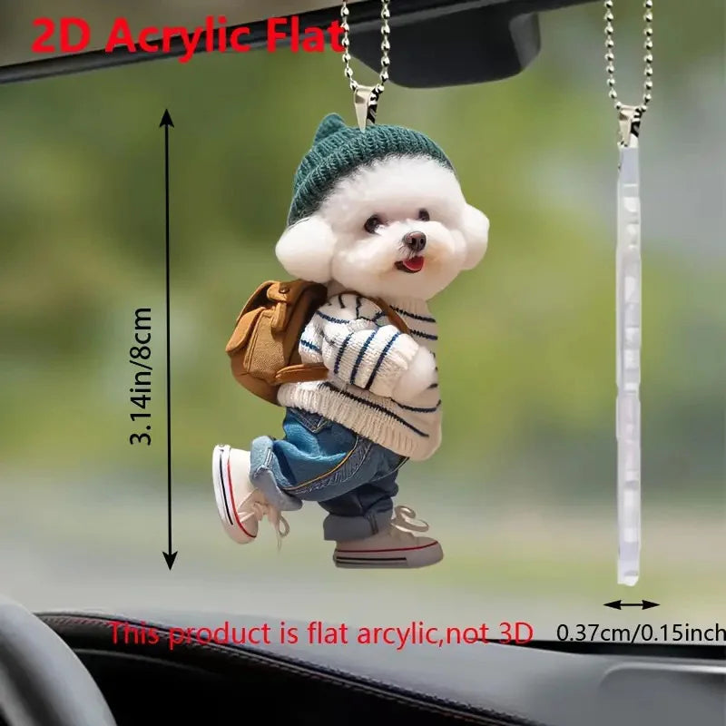 Creative Puppy Decorative Pendant Acrylic 2D Bag Key Ornaments Cute Back Schoolbag Dog Ornaments Cute Family Car Accessories.