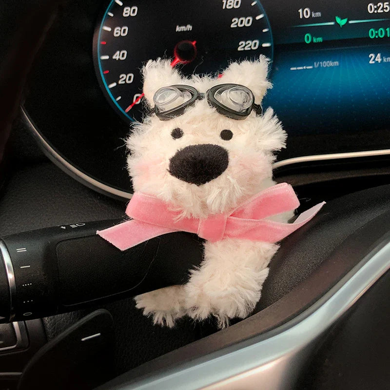 New Car Wiper Turn Signal Switch Decoration,Puppy Plush Doll Clutch Decor,kawaii Dog Car Wiper Doll Car Interior Accessories