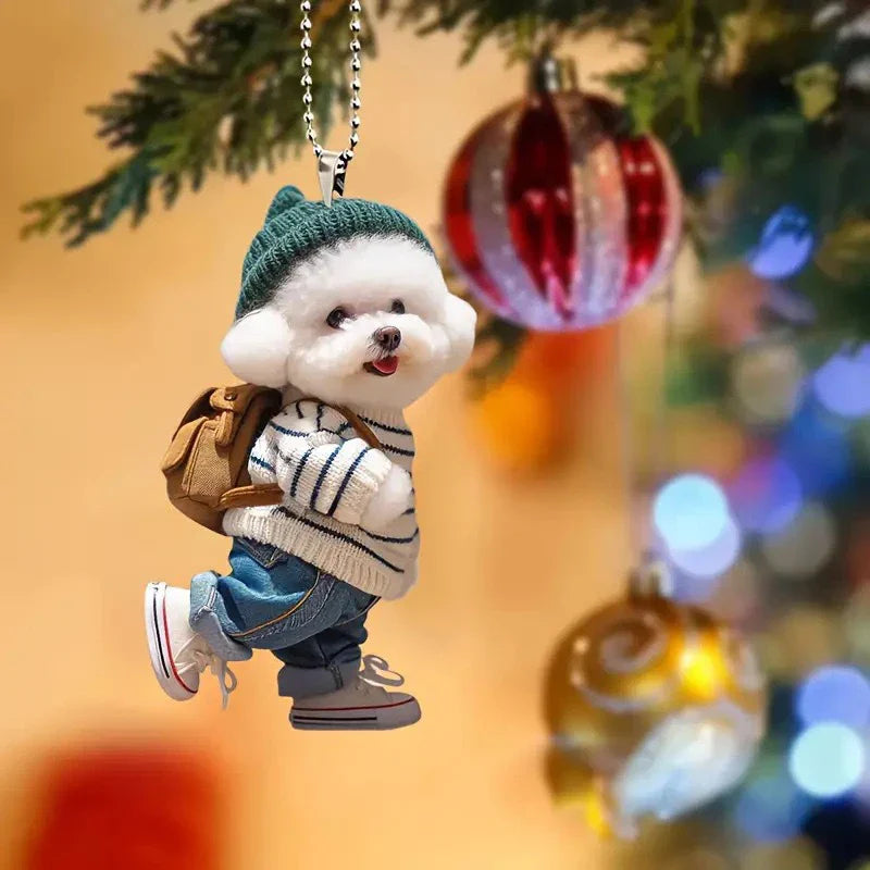 Creative Puppy Decorative Pendant Acrylic 2D Bag Key Ornaments Cute Back Schoolbag Dog Ornaments Cute Family Car Accessories.