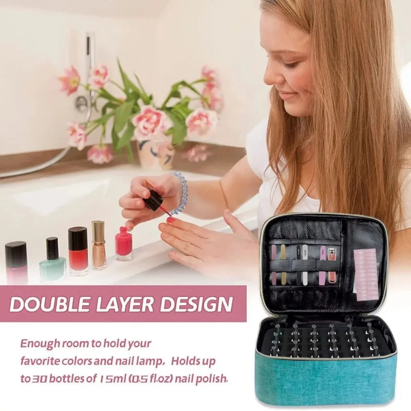 Nail polish storage device Handheld double-layer beauty storage device Handbag for girls and women Nail art, essential oil