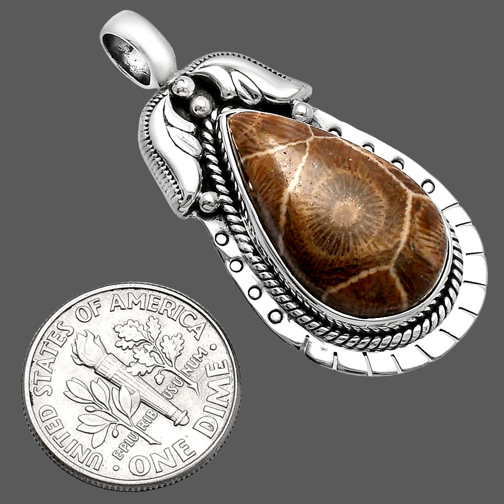 Natural Flower Fossil Coral Pendant P-1568 SDP144226