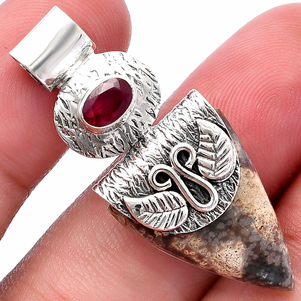 Natural Viper Skin Jasper & Ruby Pendant P-1545 SDP144506