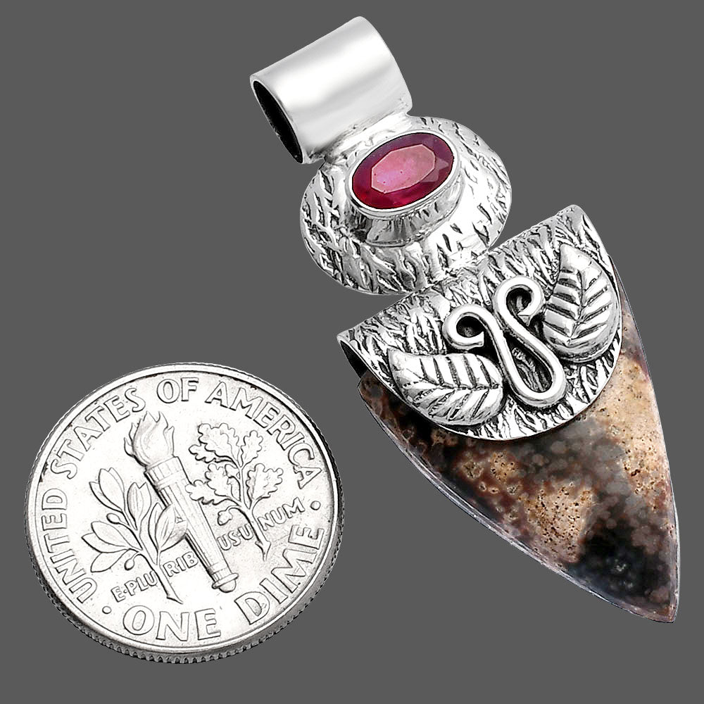 Natural Viper Skin Jasper & Ruby Pendant P-1545 SDP144506