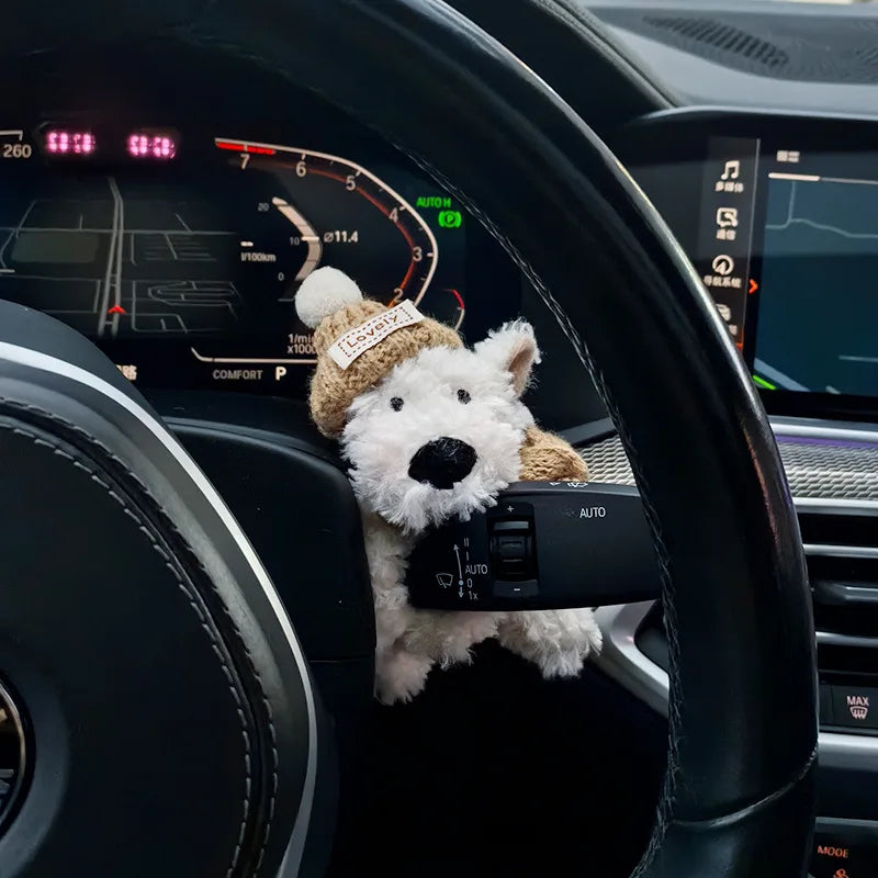 New Car Wiper Turn Signal Switch Decoration,Puppy Plush Doll Clutch Decor,kawaii Dog Car Wiper Doll Car Interior Accessories