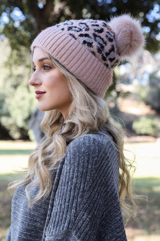 Leto Accessories Leopard Knit Beanie