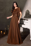 A-Line Silhouette Dress, Illusion Neckline, Sequin Embroidery and Ruffled Sleeves