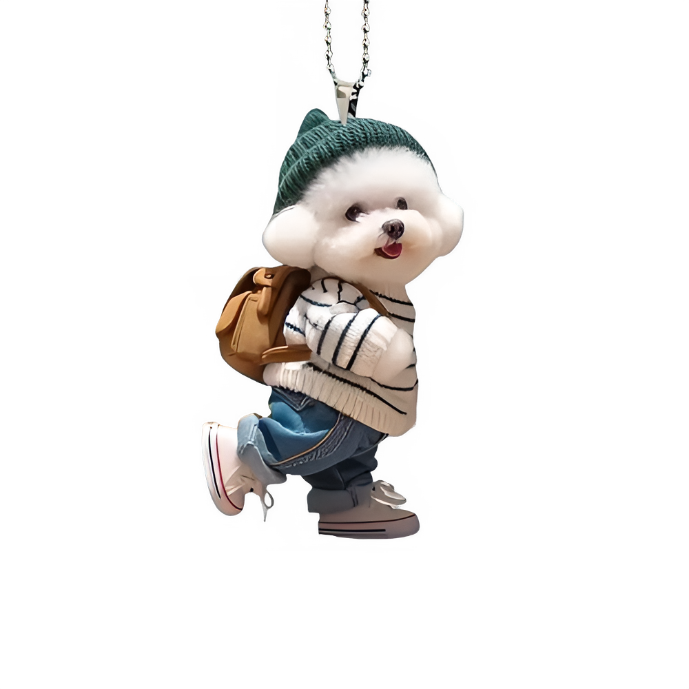 Creative Puppy Decorative Pendant Acrylic 2D Bag Key Ornaments Cute Back Schoolbag Dog Ornaments Cute Family Car Accessories.