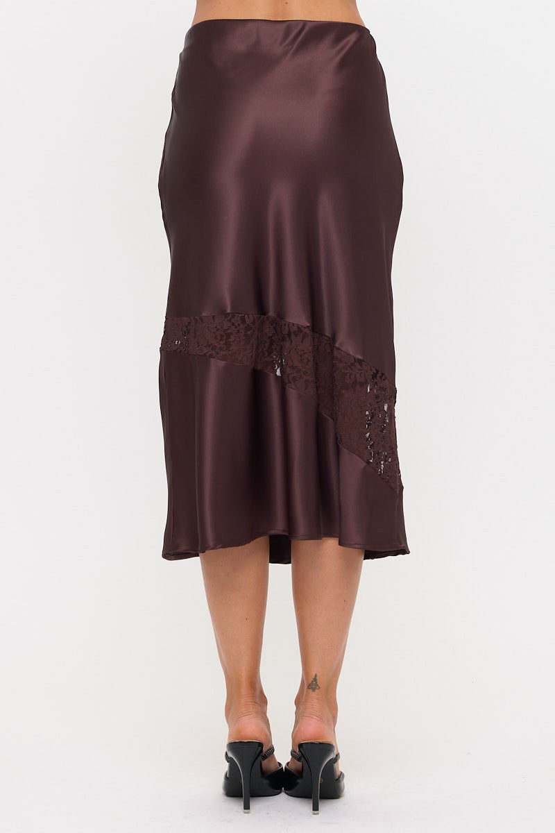 Satin & Lace Midi Skirt