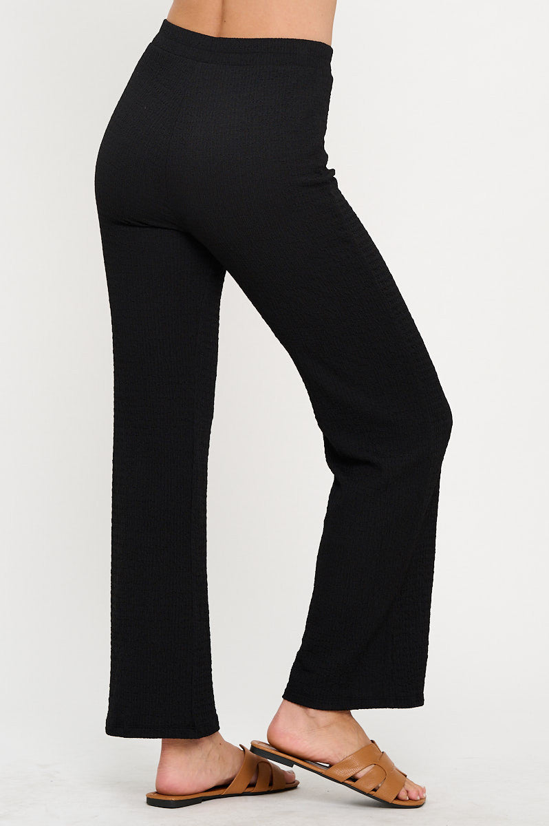 Textured Straight Leg Pants with Elastic Waistband