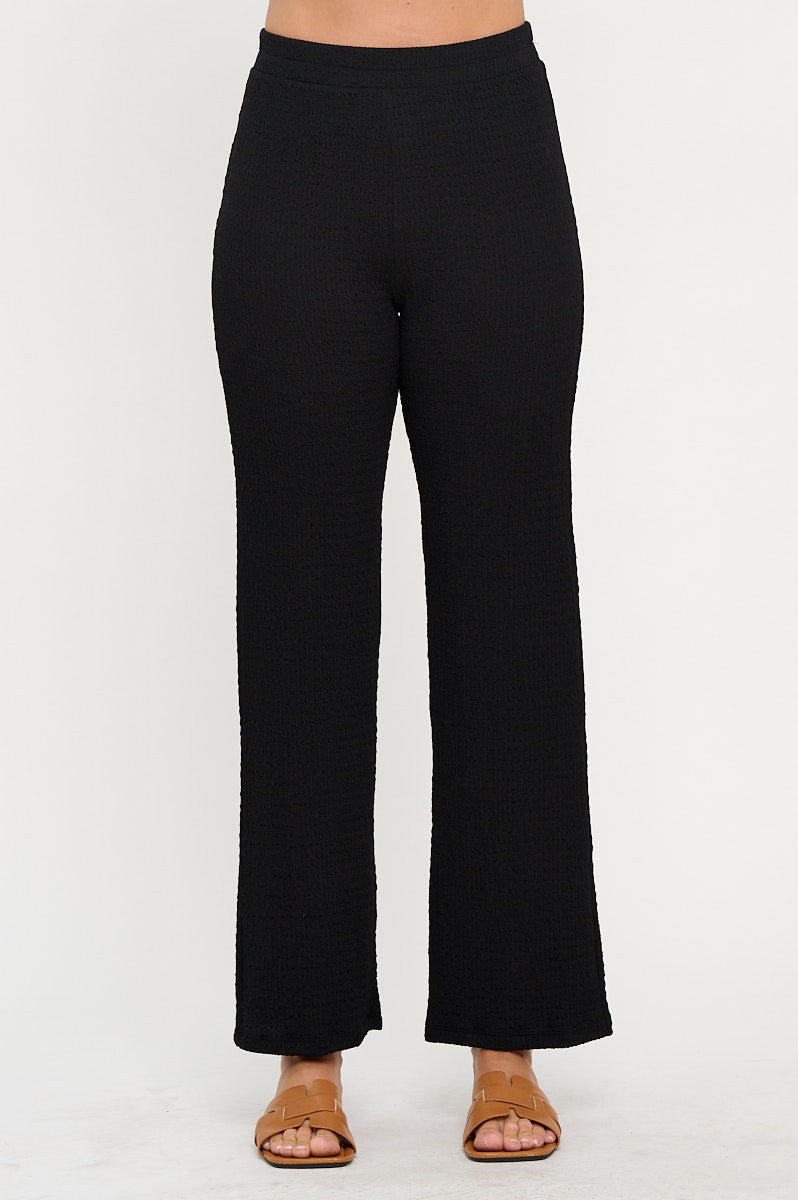 Textured Straight Leg Pants with Elastic Waistband