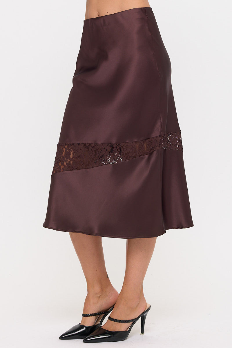 Satin & Lace Midi Skirt
