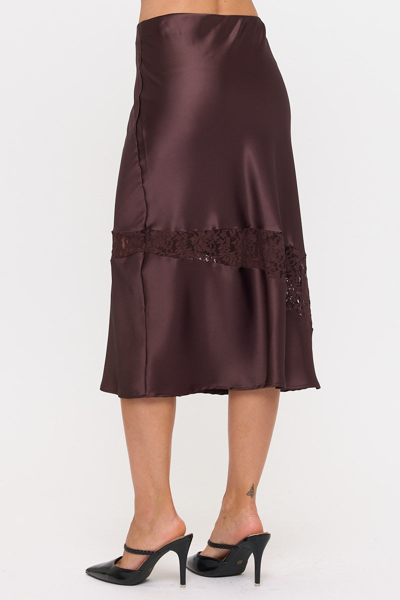 Satin & Lace Midi Skirt