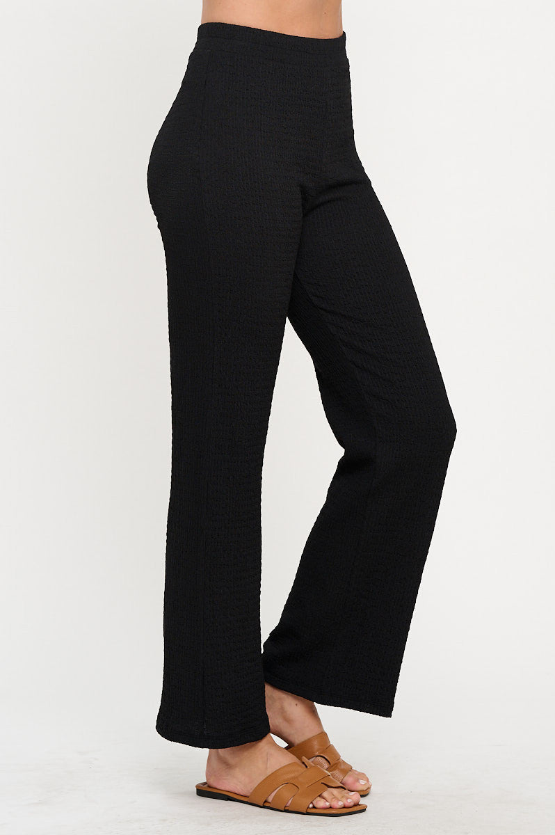 Textured Straight Leg Pants with Elastic Waistband