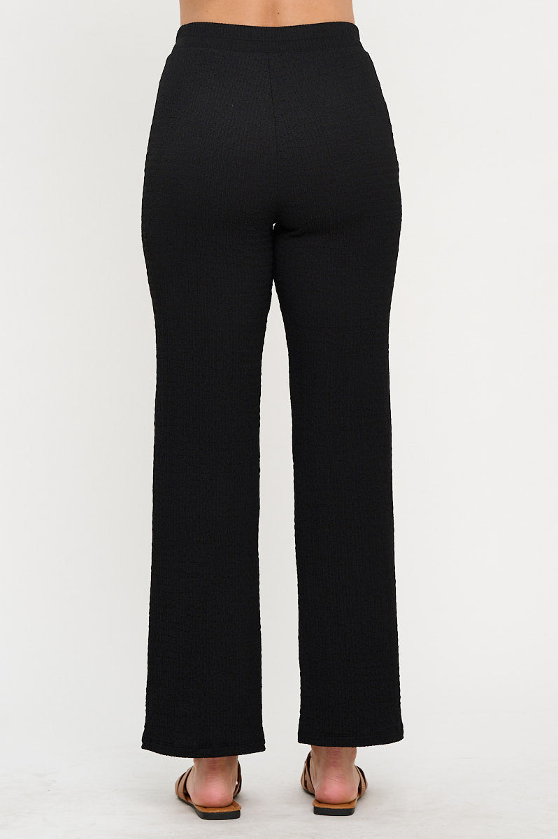 Textured Straight Leg Pants with Elastic Waistband
