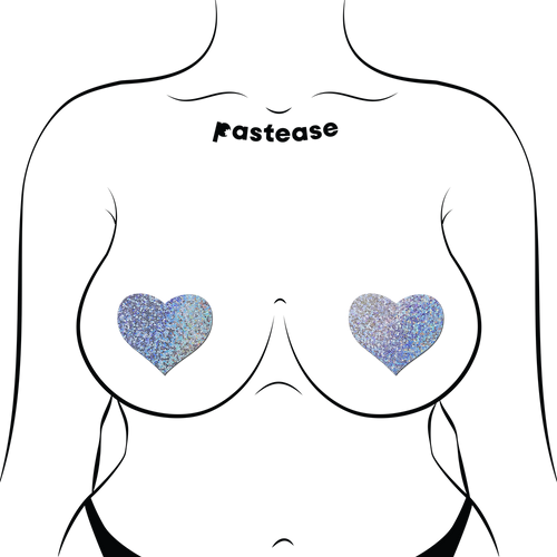 5-Pack: Love: Silver Glitter Heart Nipple Pasties by Pastease® o/s
